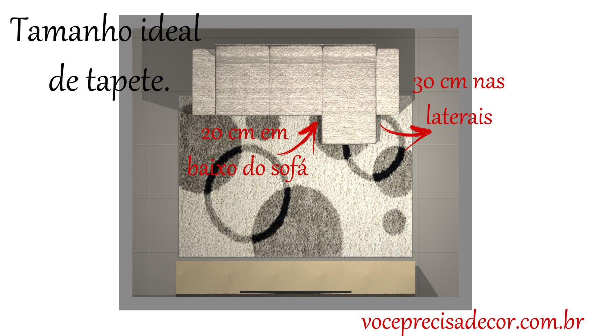 O tapete como peça central: Se você quer que o tapete seja o destaque, escolha um tamanho que ocupe uma boa parte do chão, abraçando os móveis principais. - inspiração 2