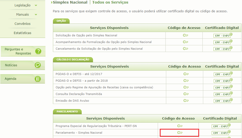 Localizando a Opção Correta para Emissão do DAS - inspiração 2