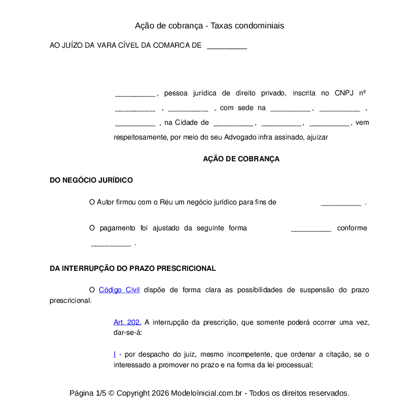 Ação de cobrança de cotas condominiais atrasadas