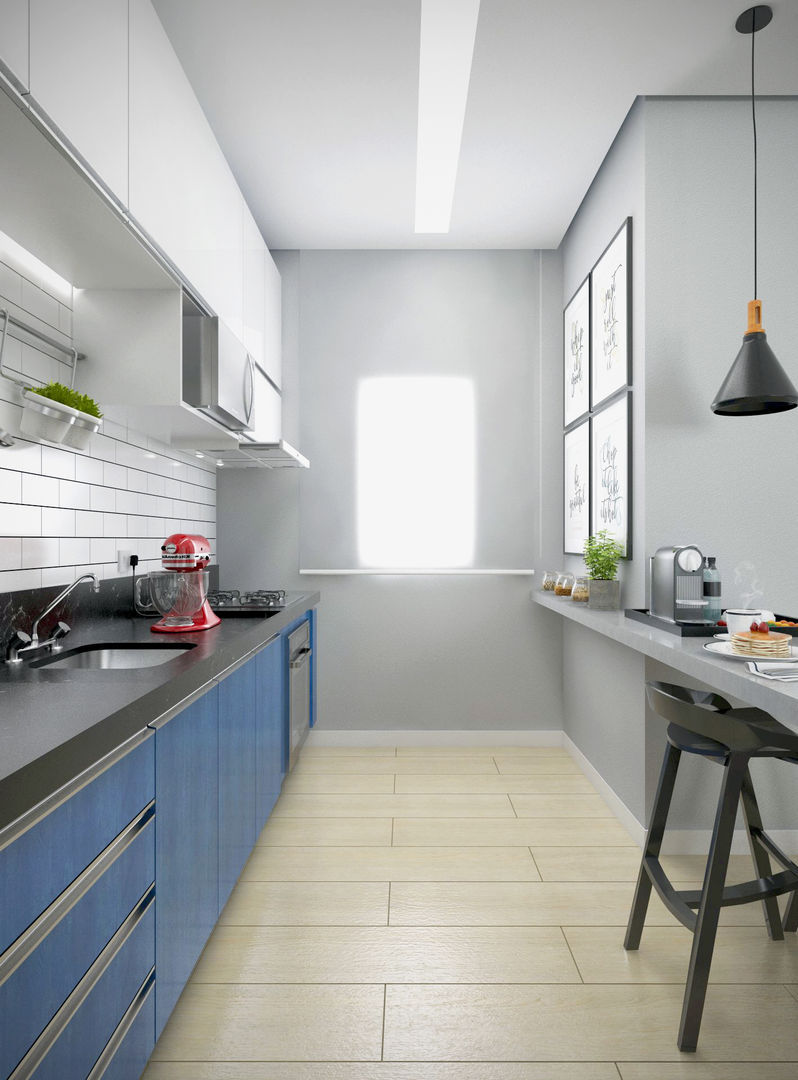 Vantagens e desvantagens da cozinha azul compacta