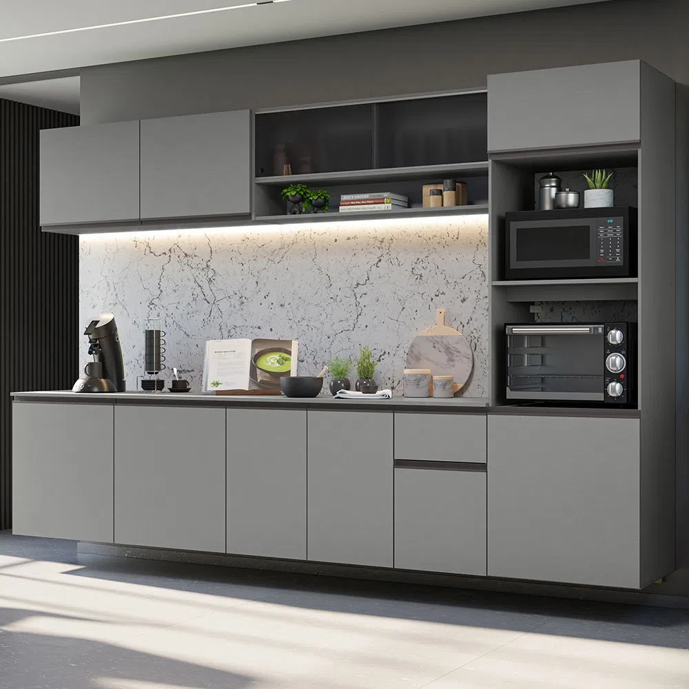 armário de cozinha cinza