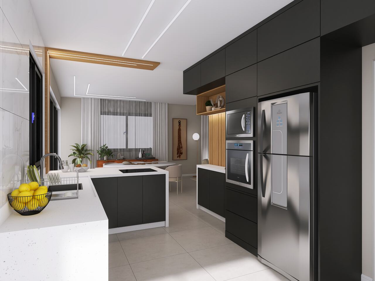 armário de cozinha cinza