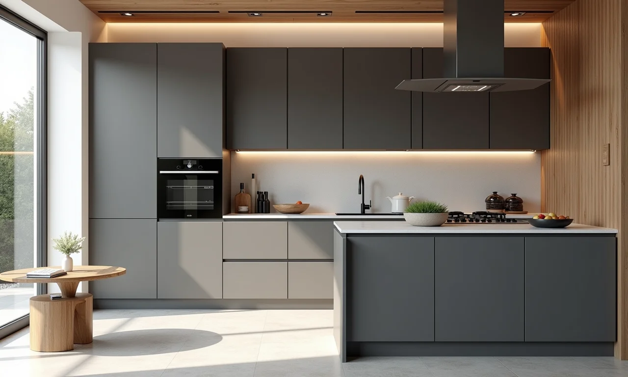 armário de cozinha cinza