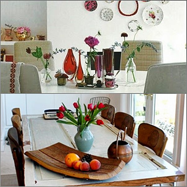 arranjo de mesa de jantar baixo com rosas