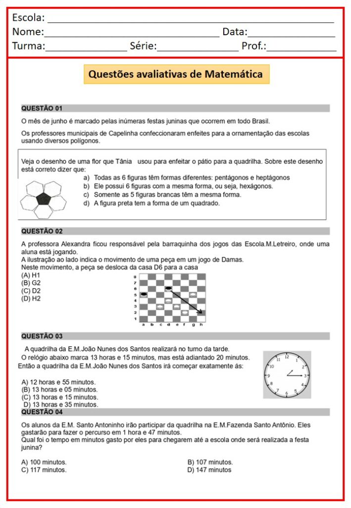 como criar uma avaliação de matemática inspiradora para o 5º ano