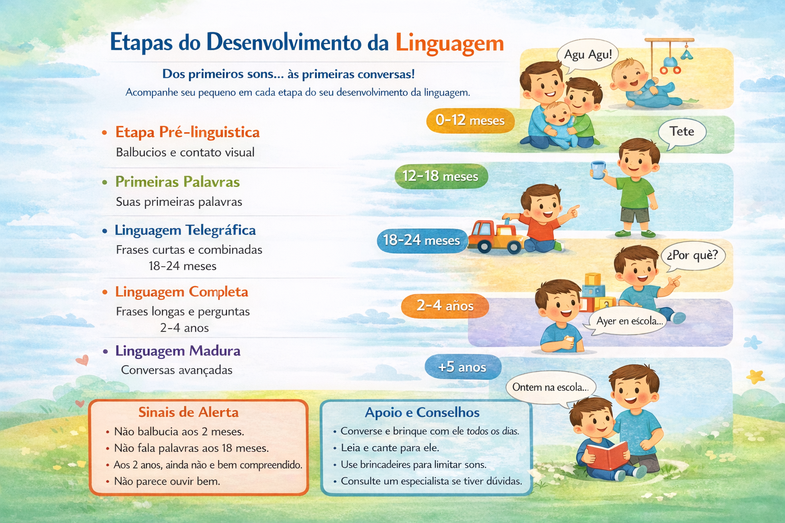 1. O Balbucio: O Primeiro Passo para a Fala do Bebê
2. Entendendo os Estágios do Balbucio Infantil
3. Sinais de Alerta: Quando se Preocupar com o Balbucio do seu Bebê?
4. Balbuciar vs. Falar: As Diferenças Essenciais
5. A Importância do Balbucio para o Desenvolvimento Cognitivo