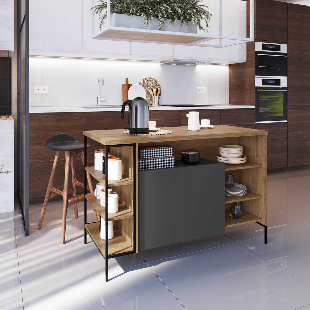 bancada de cozinha com mesa