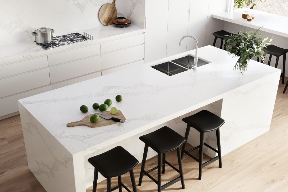 bancada de cozinha em quartzo branco