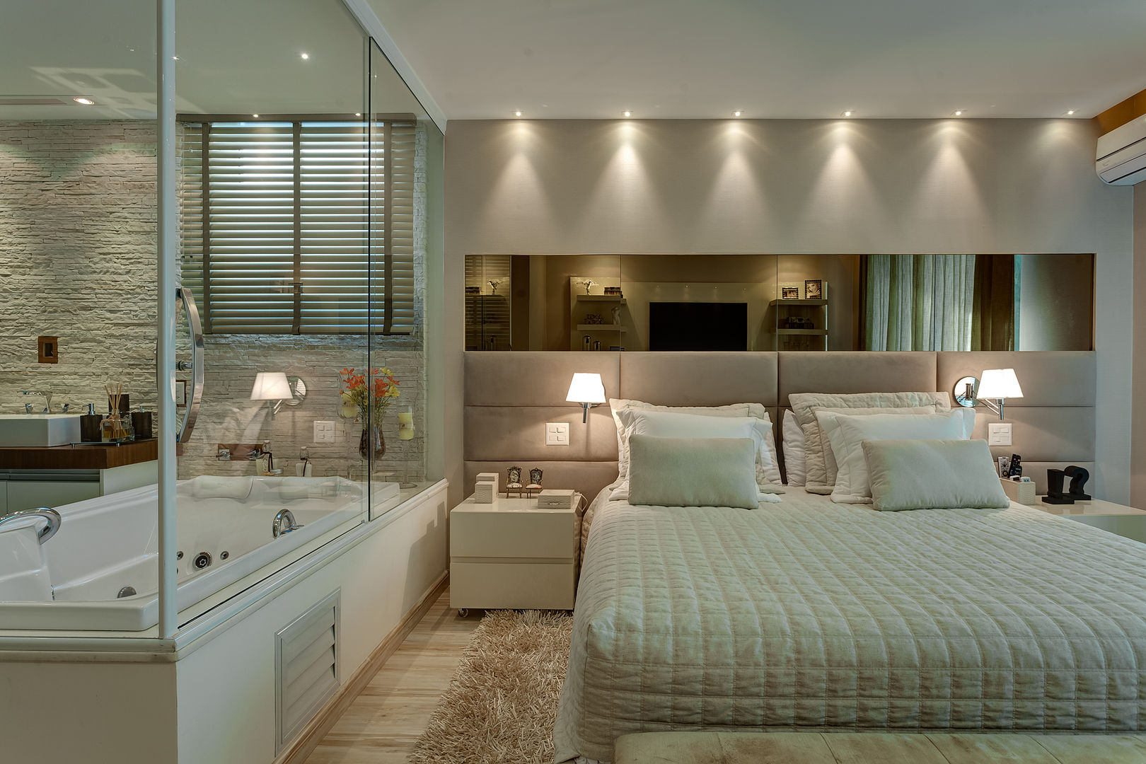 ideias de banheiro aberto para quarto