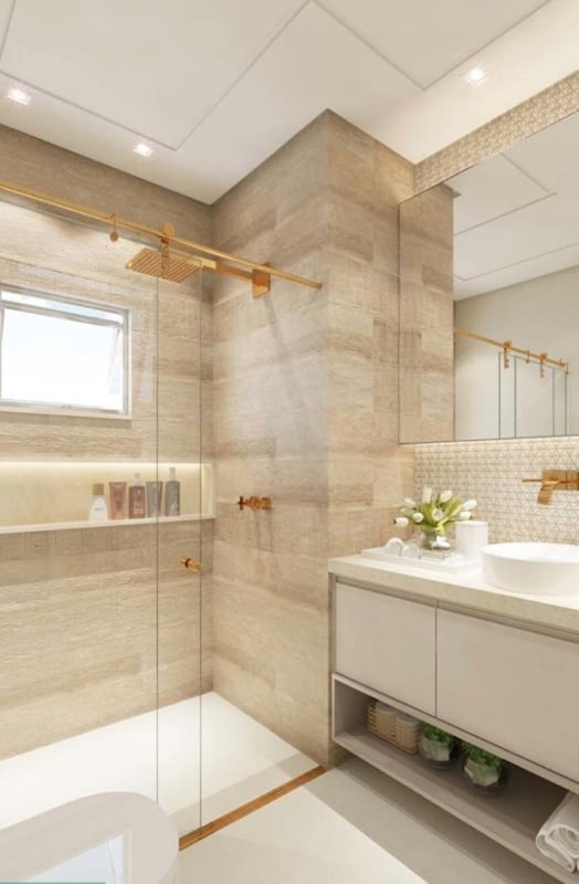 banheiro branco madeira vs cinza