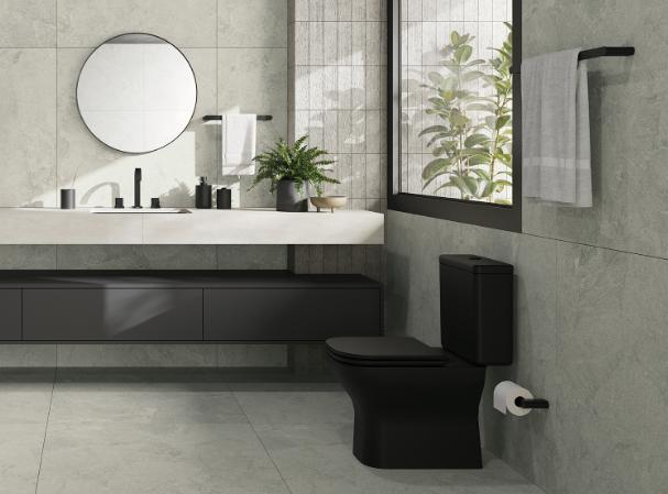 Acessórios essenciais para um banheiro cinza e preto sofisticado