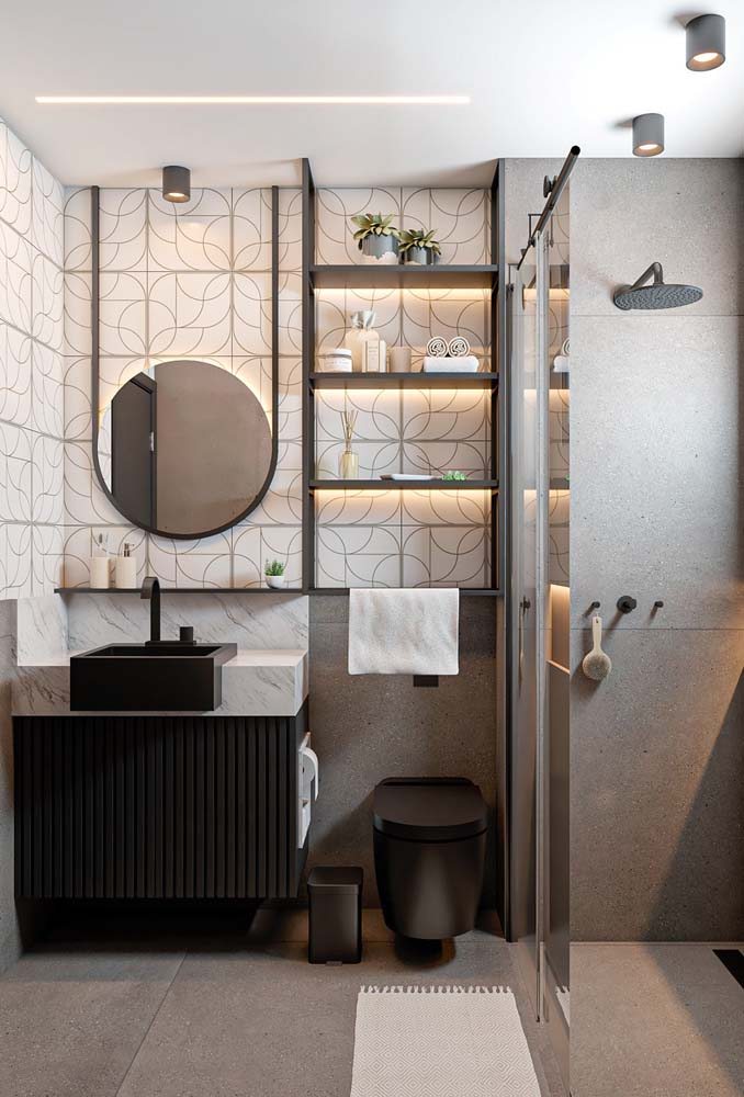 banheiro cinza e preto