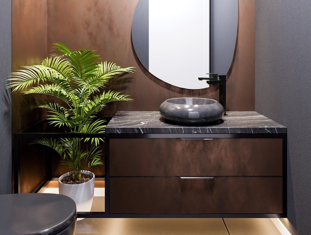 custo projeto banheiro monocromático pequeno