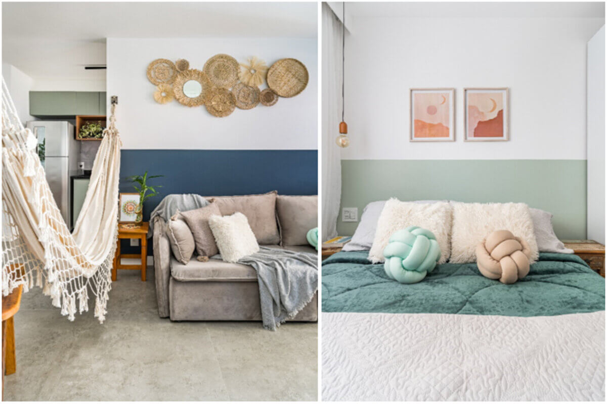 ideias de banheiro com meia parede pintada