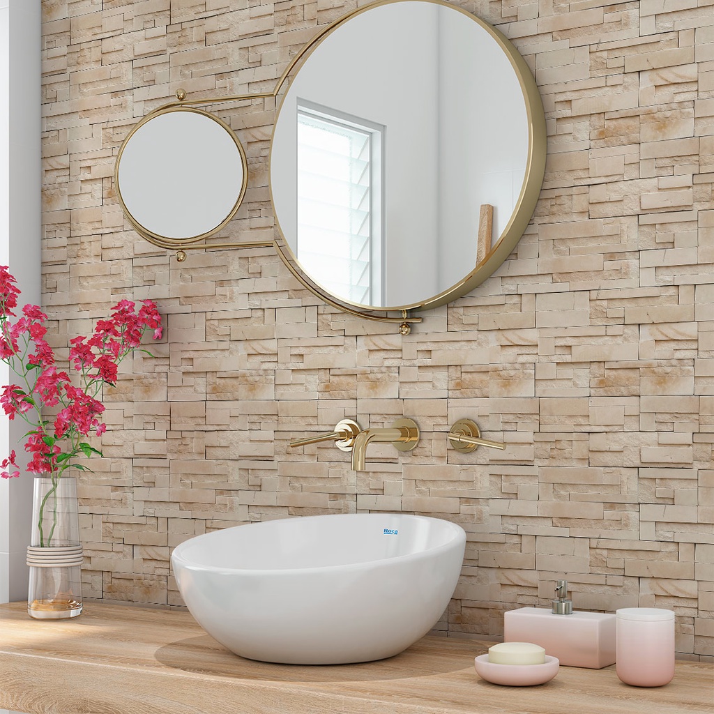 banheiro com pedras naturais no box