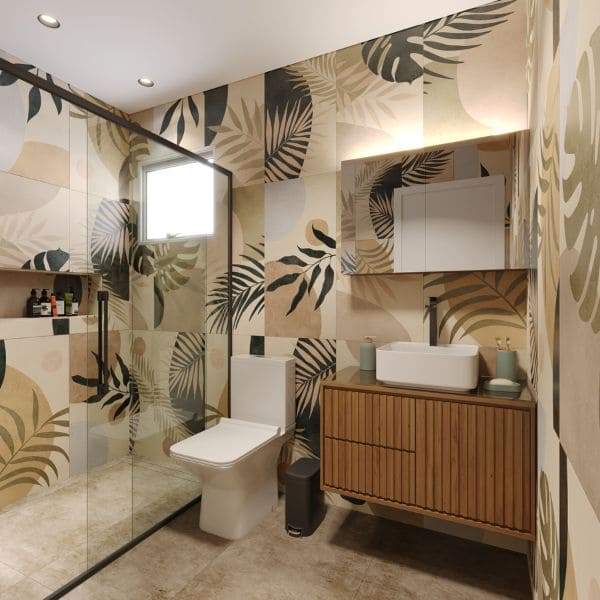 Cores que Transformam: Amplie Seu Banheiro Pequeno com Pintura Geométrica