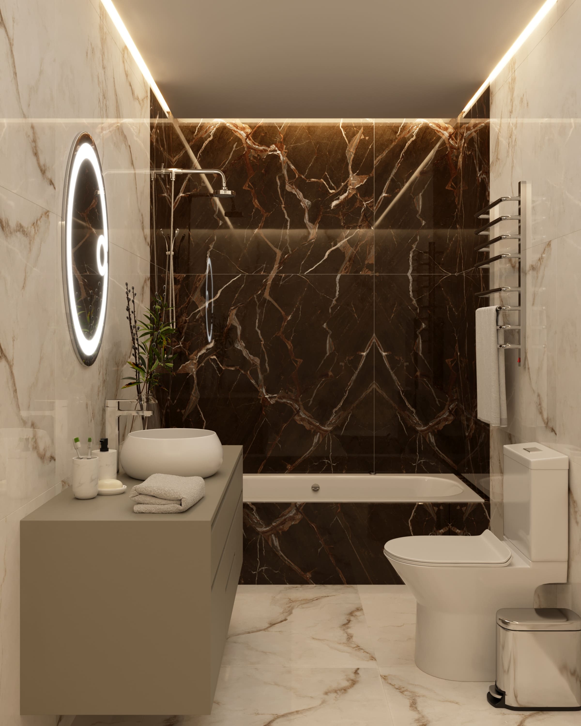 banheiro com porcelanato marmorizado