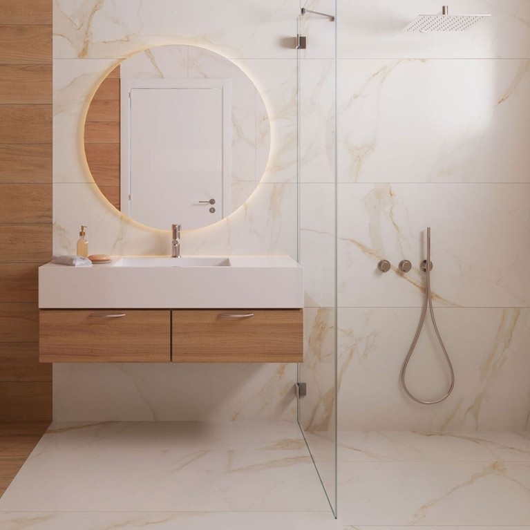 Tendências 2025/2026: Grandes Formatos de Porcelanato Marmorizado na Decoração