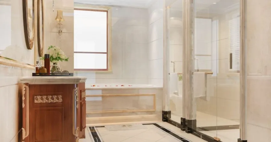 ideias de banheiro com seixos no box