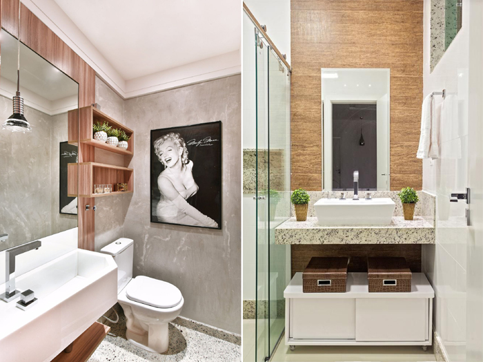 decoracao banheiro moderno versus rustico