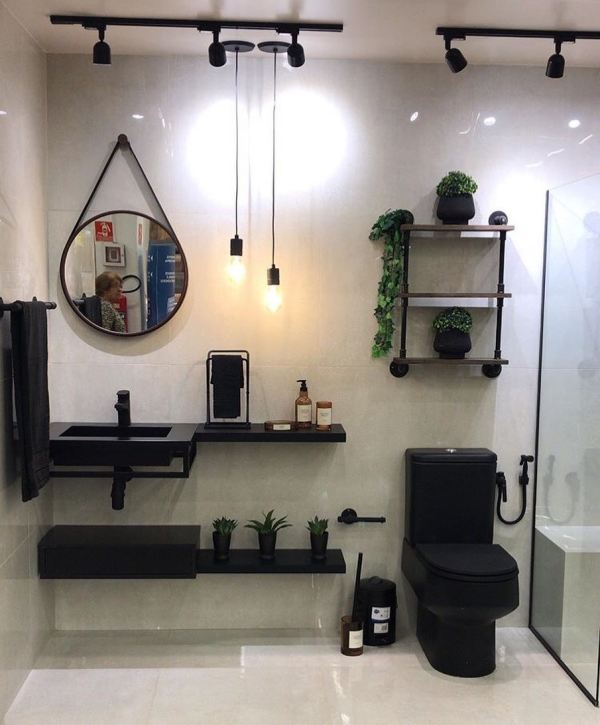 banheiro preto minimalista