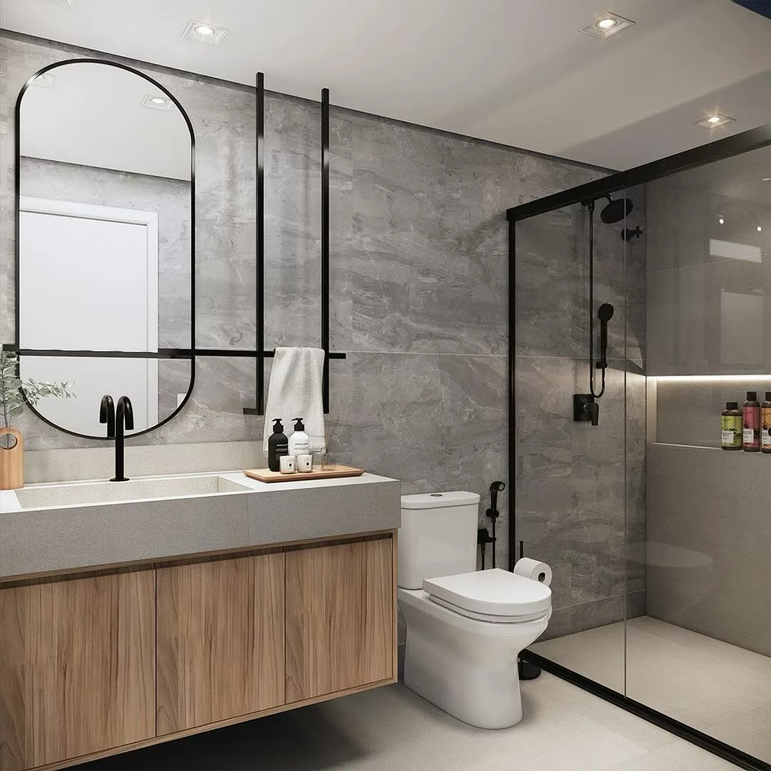 Como Escolher Metais para um Banheiro Moderno Cinza