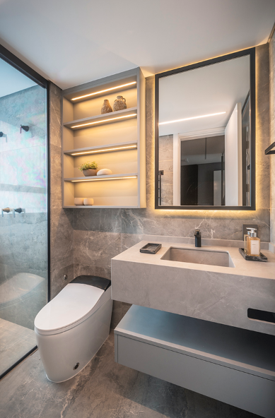 banheiro pequeno moderno cinza