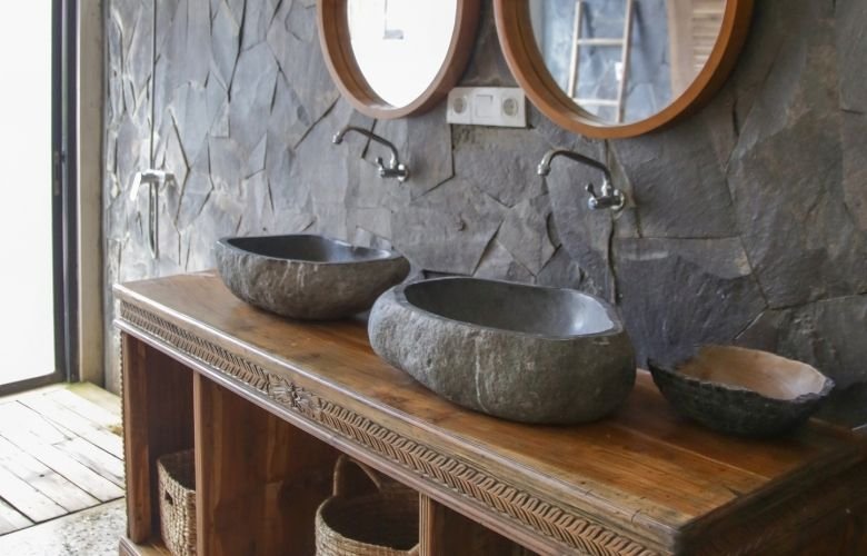 cubas de pedra para banheiro rústico