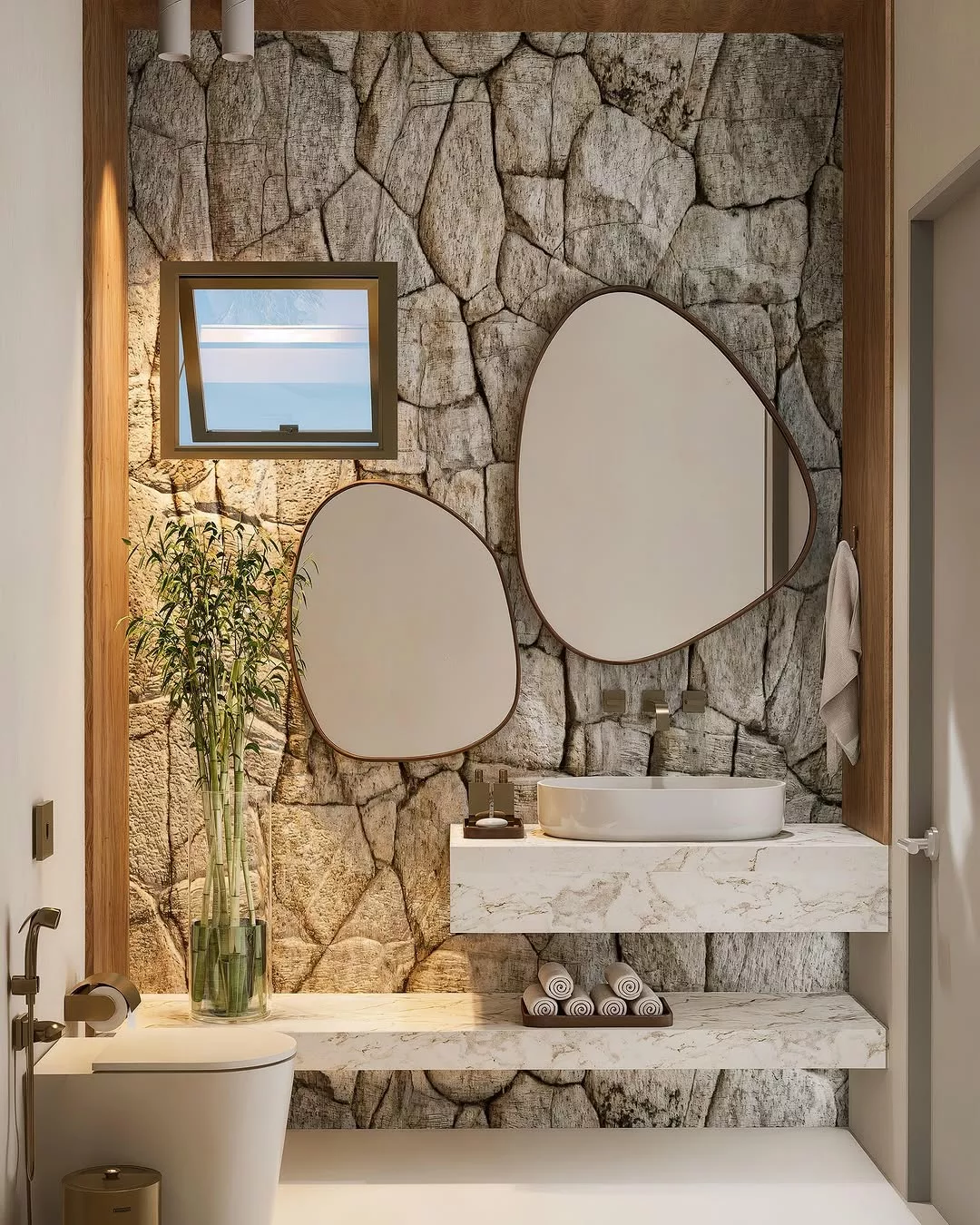 banheiro rustico moderno com pedras