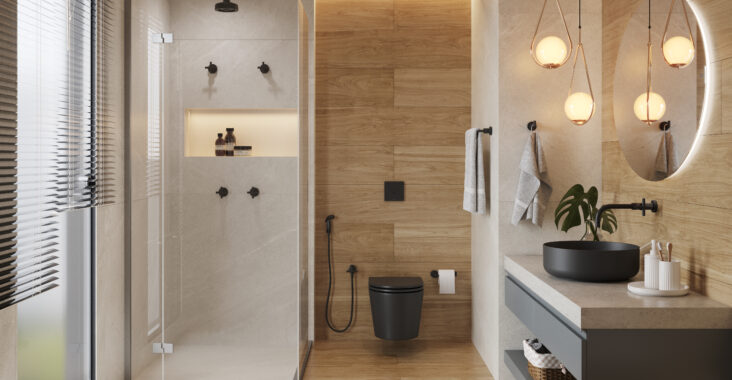 Banheiros com chuveiro de teto