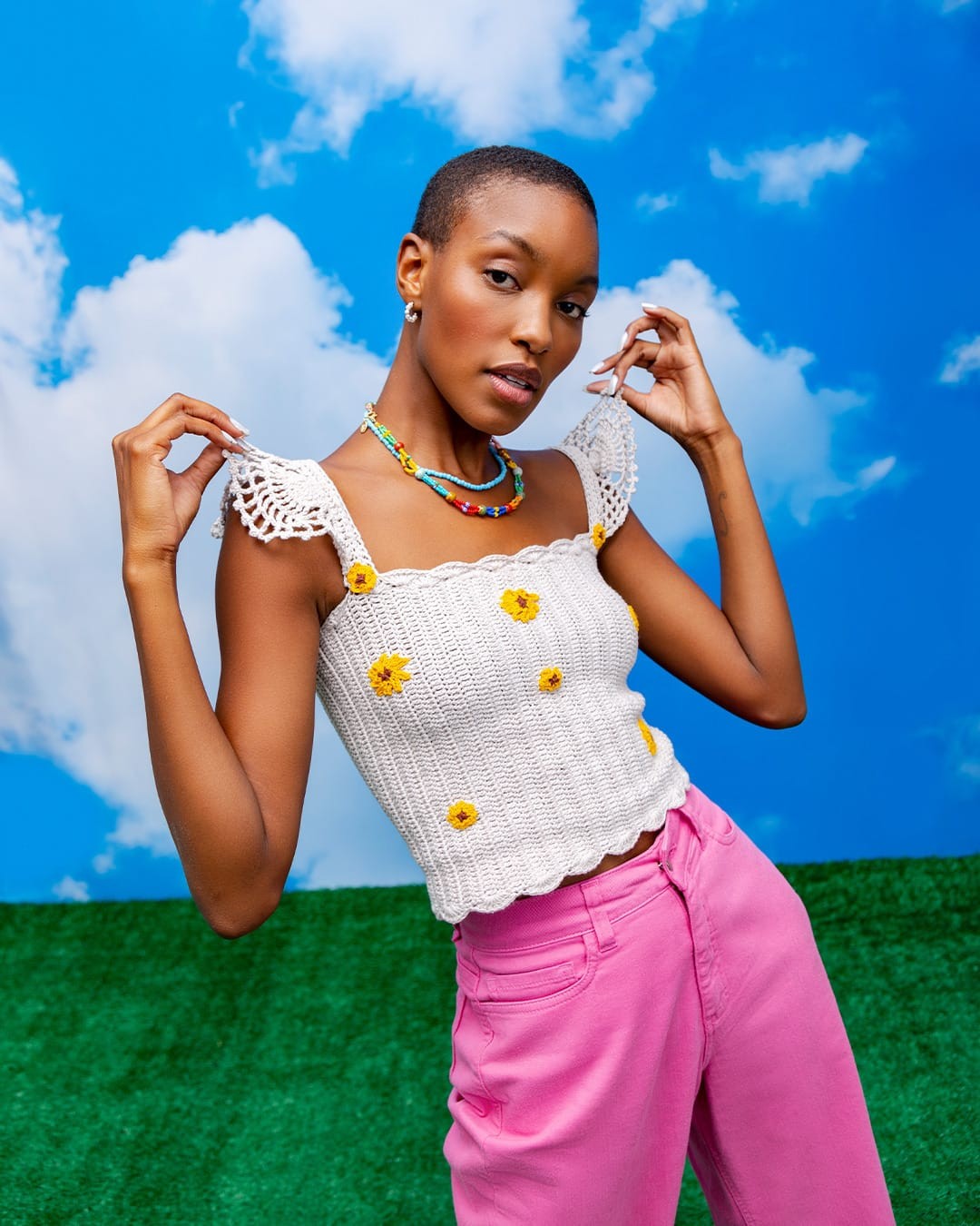 Blusa de tricô com textura pipoca