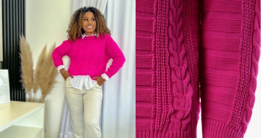 Blusa de tricô com efeito crochê