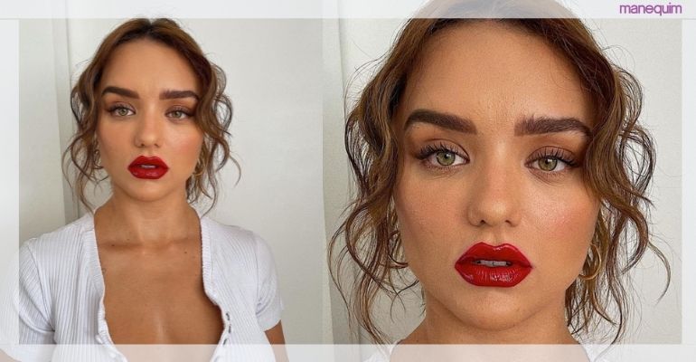 boca com batom vermelho