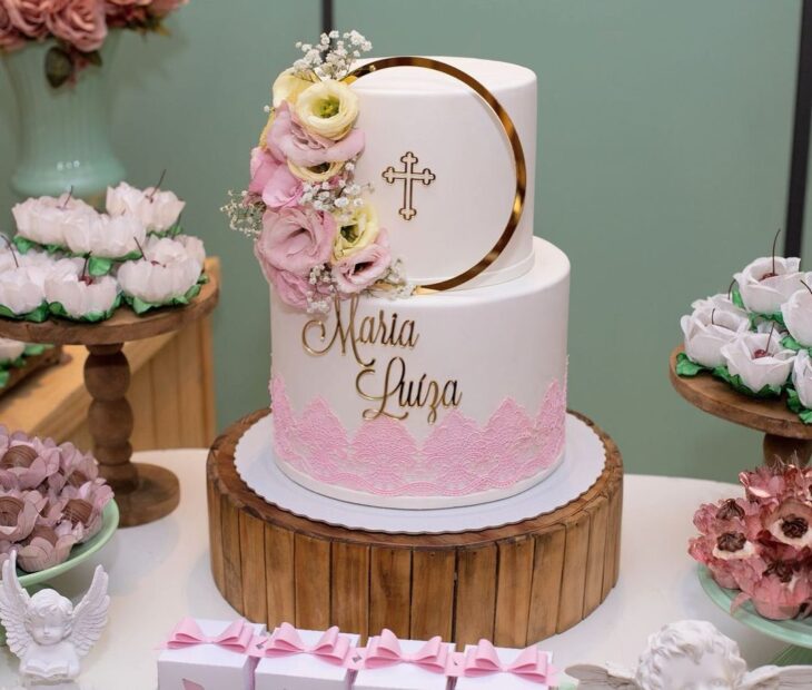 topo de bolo batizado menina asas 3d