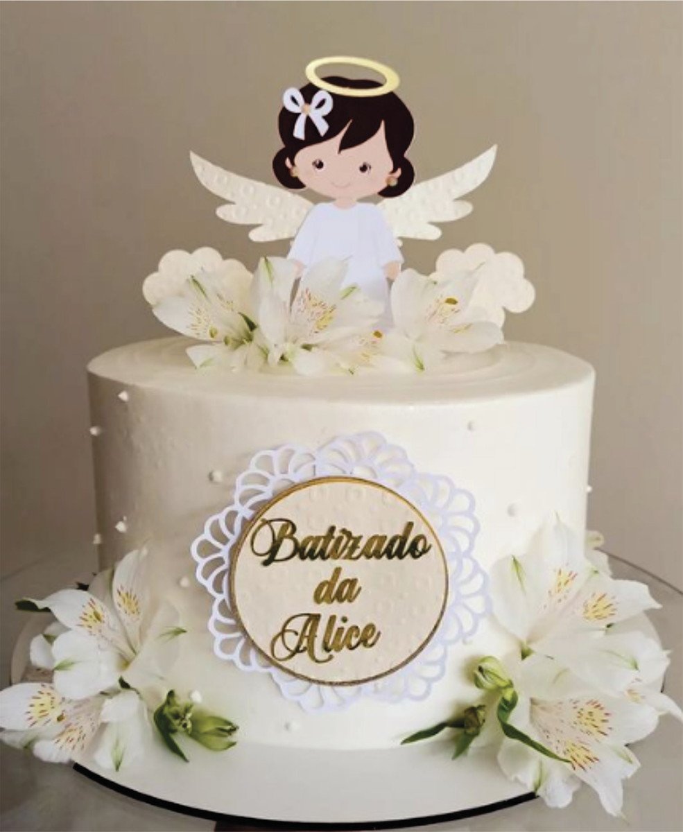 bolo rosa e branco batizado