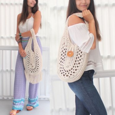 Bolsa de crochê com franja artesanal