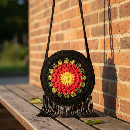 Bolsa de crochê com franja feita à mão