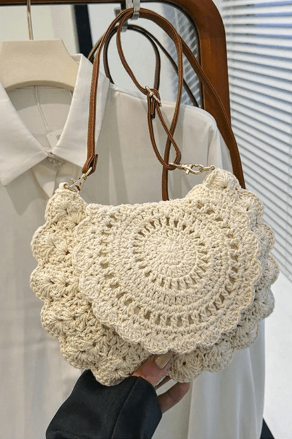 Bolsa de crochê redonda pequena dia a dia