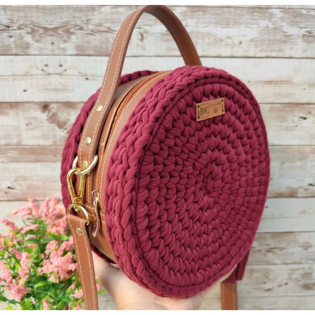 Bolsa de crochê redonda pequena dia a dia
