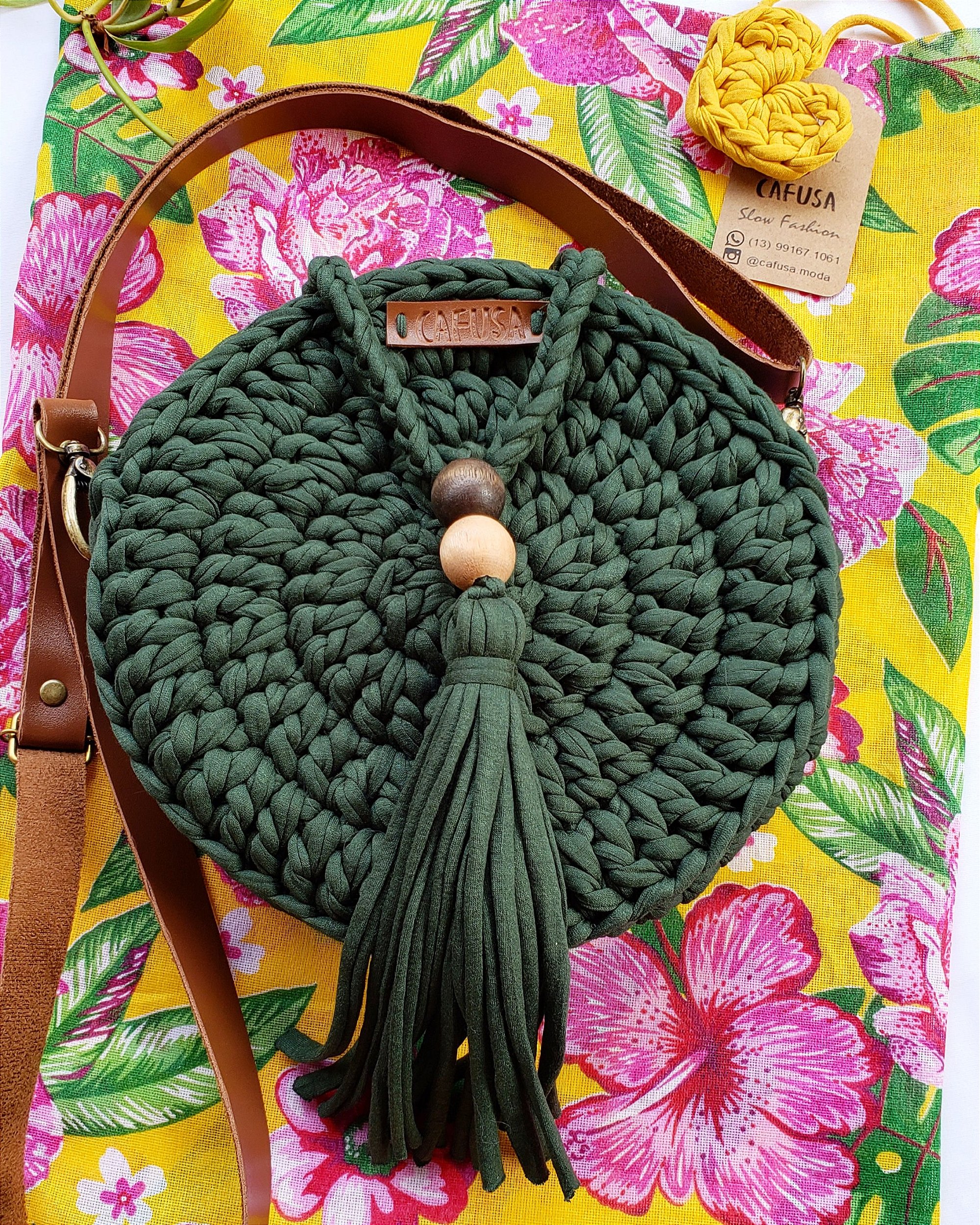 Bolsa de crochê redonda grande viagem