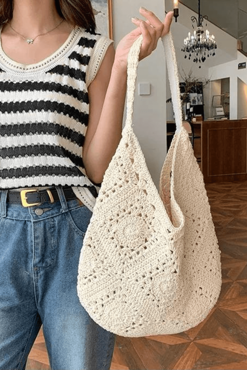 bolsa de crochê minimalista