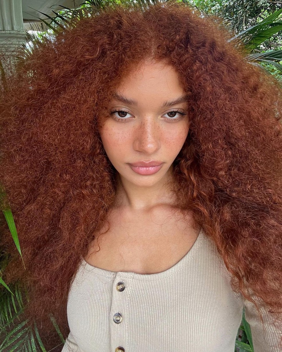 cabelo cacheado ruivo escuro