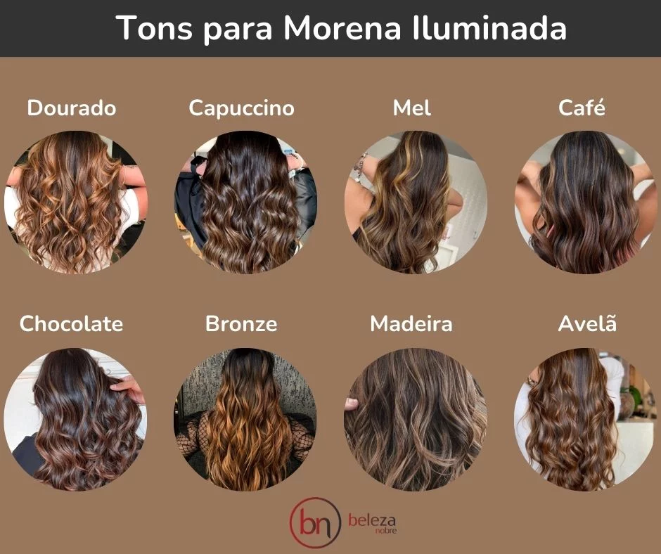 cabelo castanho escuro com mechas marrom dourado