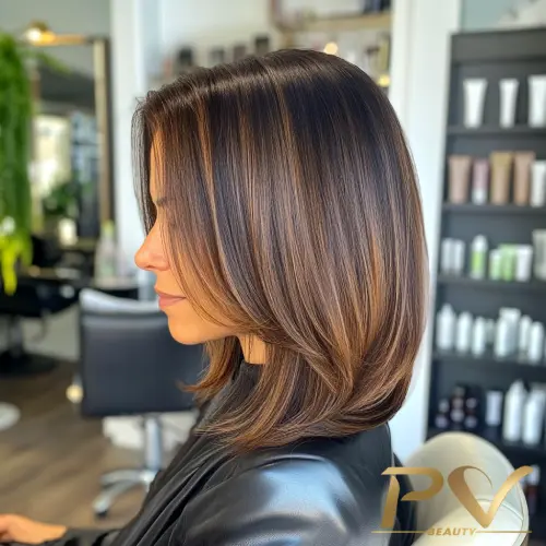 cabelo curto long bob morena iluminada