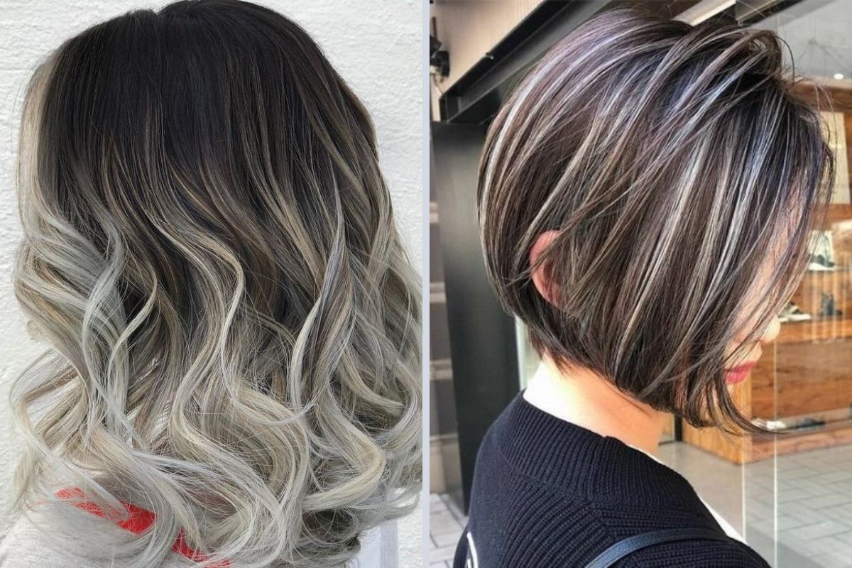 cabelo loiro platinado com mechas pretas