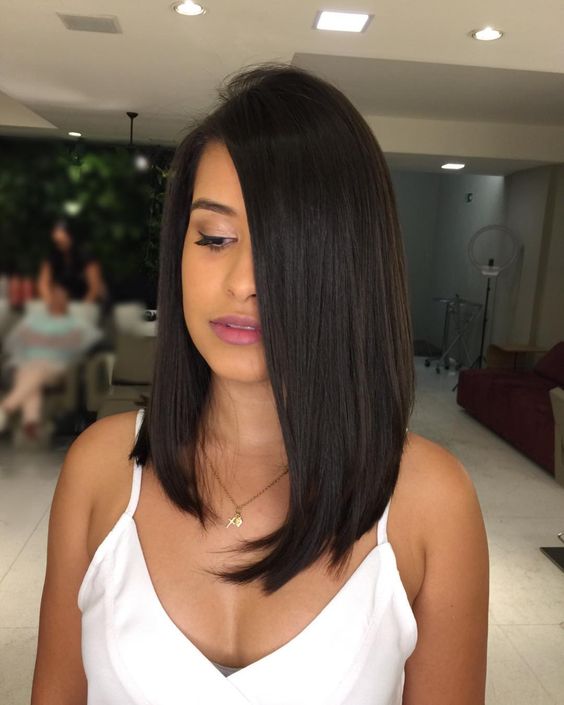 cabelo long bob com franja