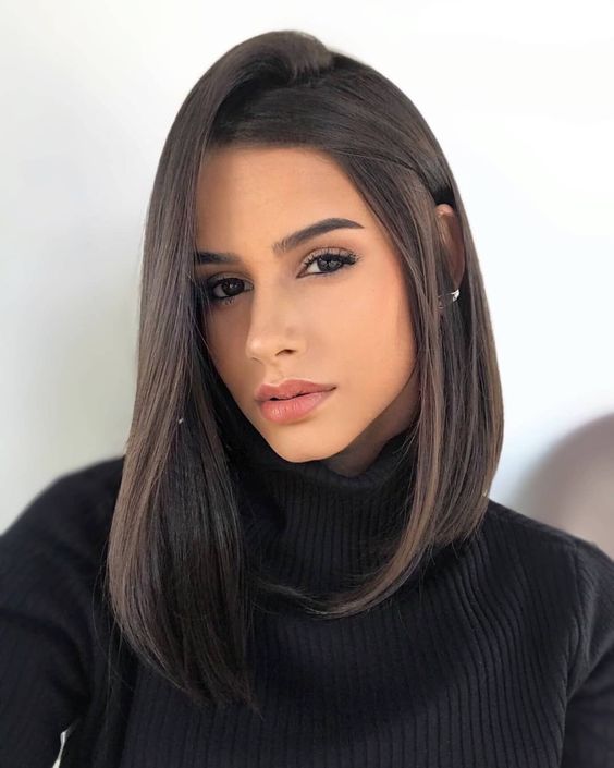 cabelo long bob com franja