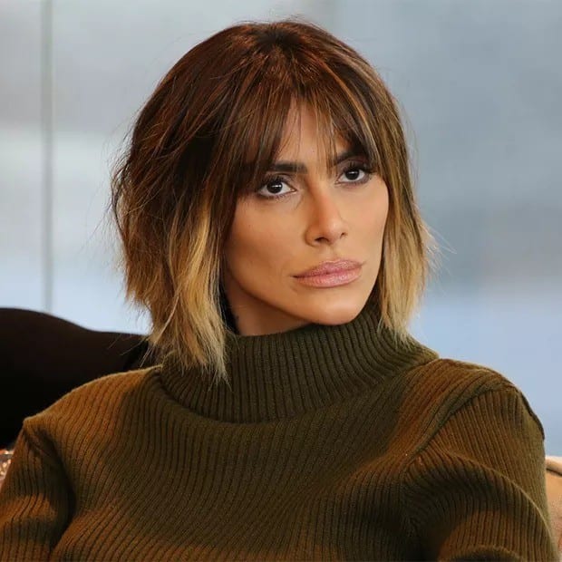 cabelo long bob com franja