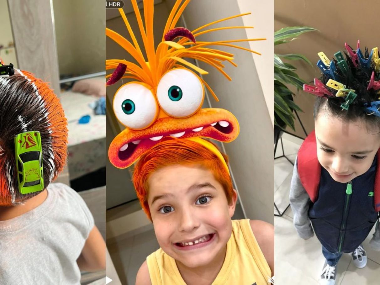 spray colorido vs tinta guache para cabelo de criança