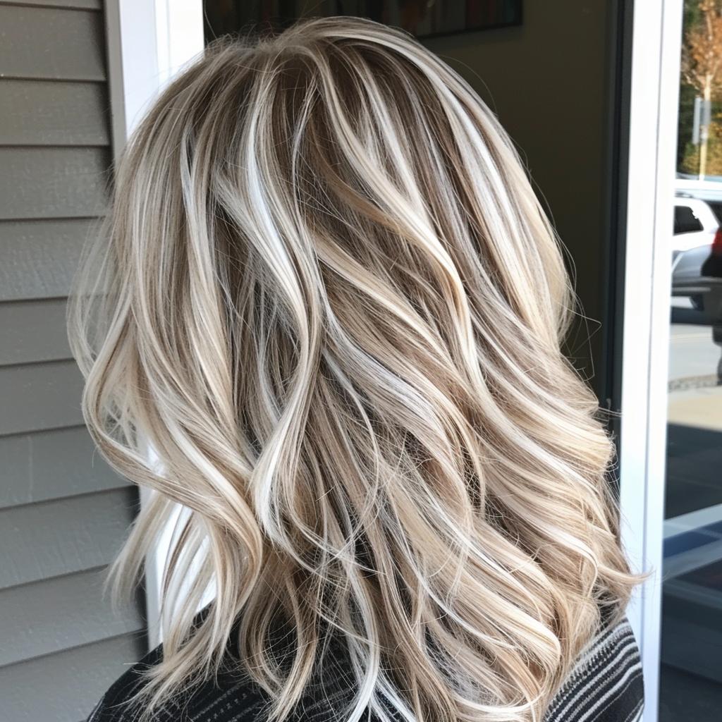 cabelo medio com luzes platinada